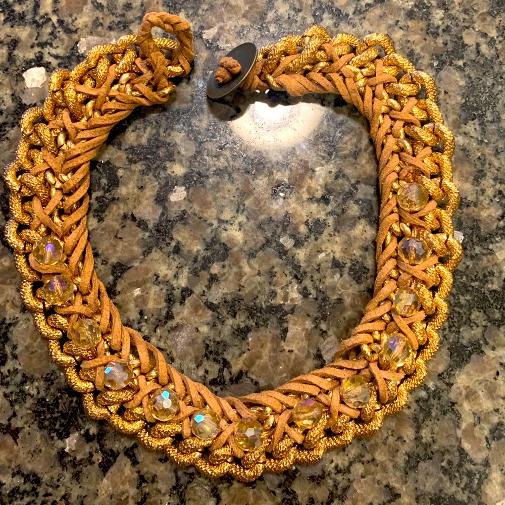 Handmade Braided Necklace with Clear Gems